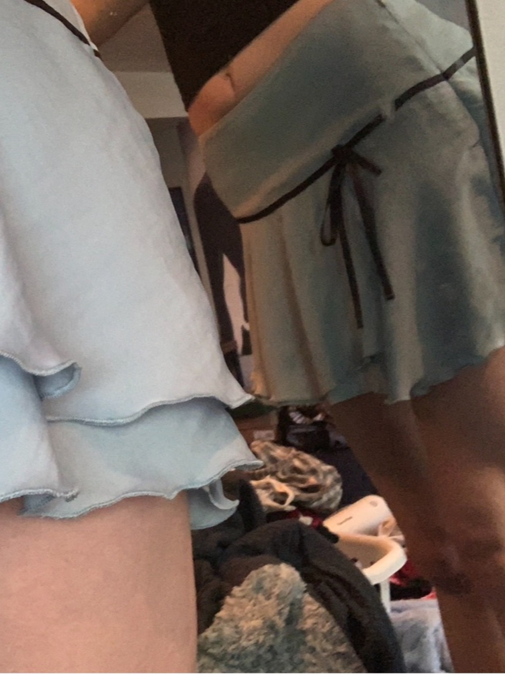 NWOT UO Kimchi Blue Light Blue Ruffle Mini Skirt with Black Bow Trim - Size XS - Picture 7 of 7